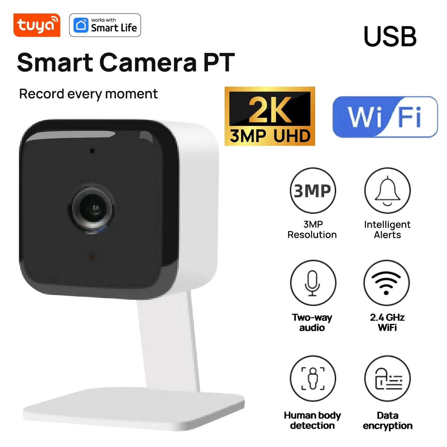 Tuya Smart 1080p Wi-Fi Smart Home Security Camera 2MP, HD,Real-time APP Alerts, 2-Way Audio, with Motion Tracking for Baby & Pet