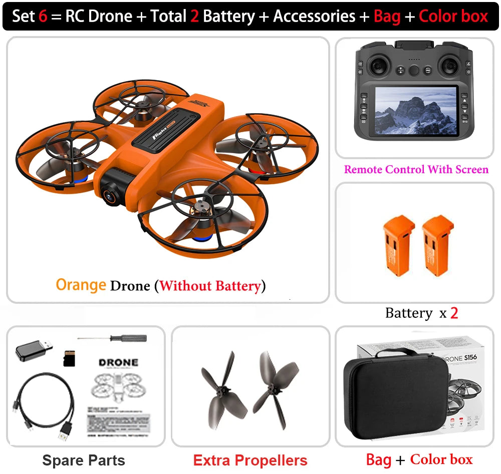 S156 Drone HD Dual-Camera Aerial PhotographyRemote Control with Screen Aircraft Optical Flow Hover Brushless RC Quadcopter Toy