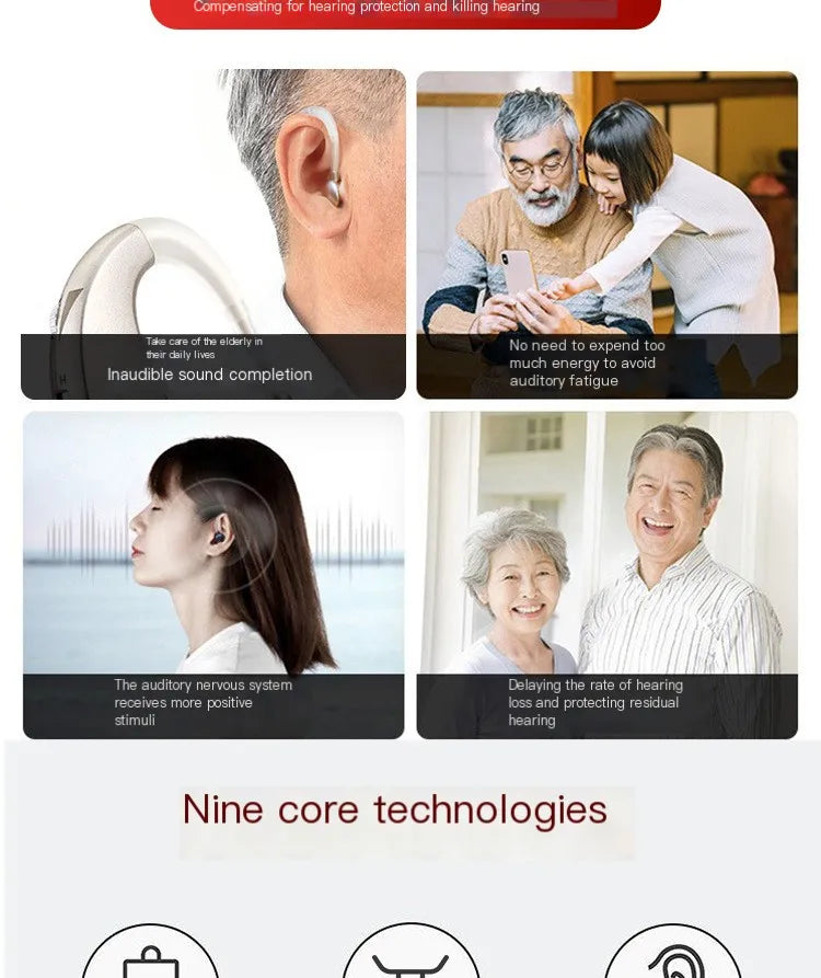 Hearing Aid Earphones Ear Hook Charging Comfort Assisted Listening Headset Dual Sound Sound Amplifier For Elderly People