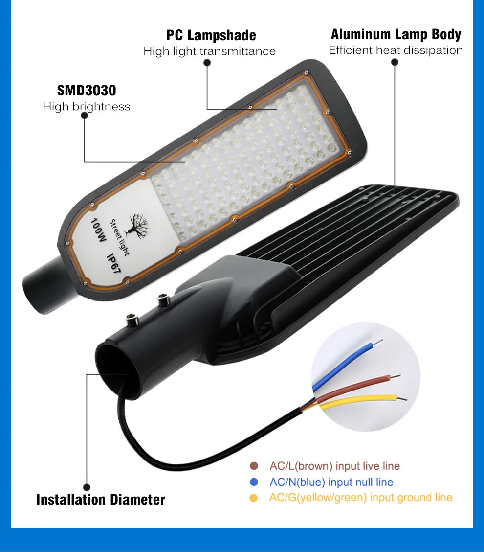 Floodlight IP67 Waterproof LED Street Lights 100W 150W 200W Super Bright Lamp Outdoor Wall Light Security Lighting for Garden