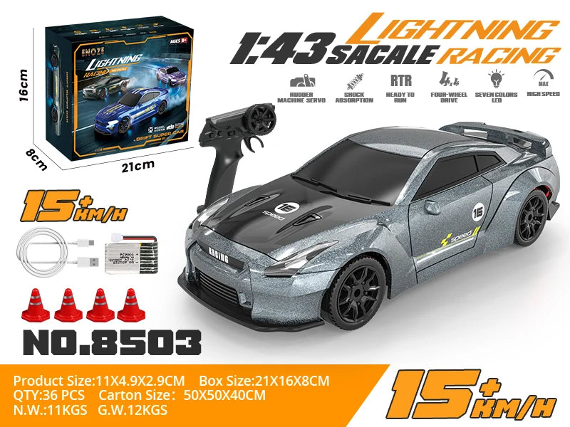 1/43 RC Cars LED Light 2.4G Radio Remote Control Sports Cars For Children Racing High Speed Drive Vehicle Drifts Boys Girls Toys