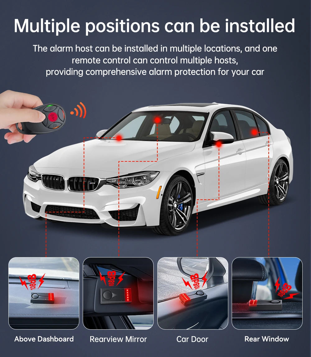 Wireless Car Vibration Alarm With Light 108dB Loud Car Door And Window Anti Theft Alarm Bike Motorcycle Security Alarm
