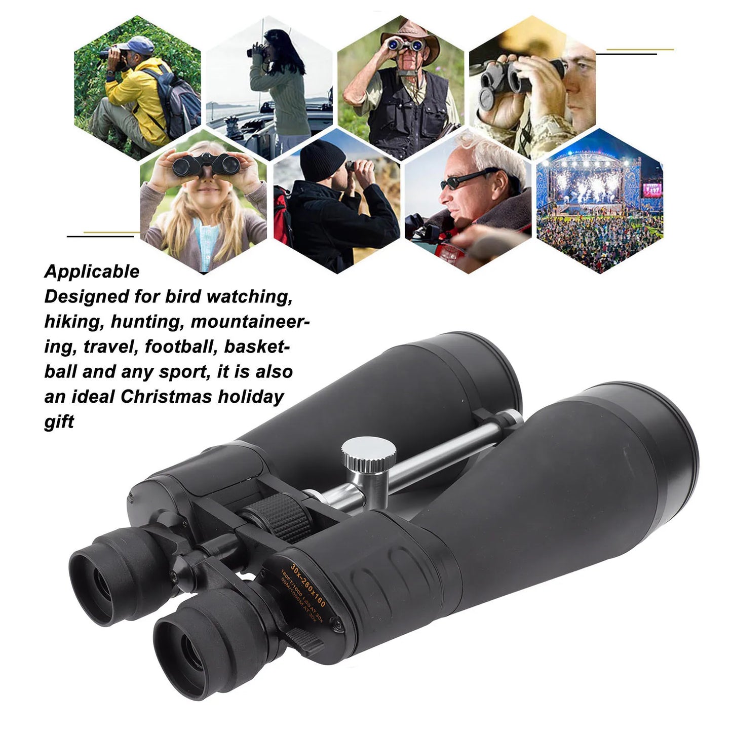 Long Range Binoculars 30‑260X Ergonomic Non Slip Handle Ultra Clear High Power Binoculars Multi Coated Lens for Bird Watching