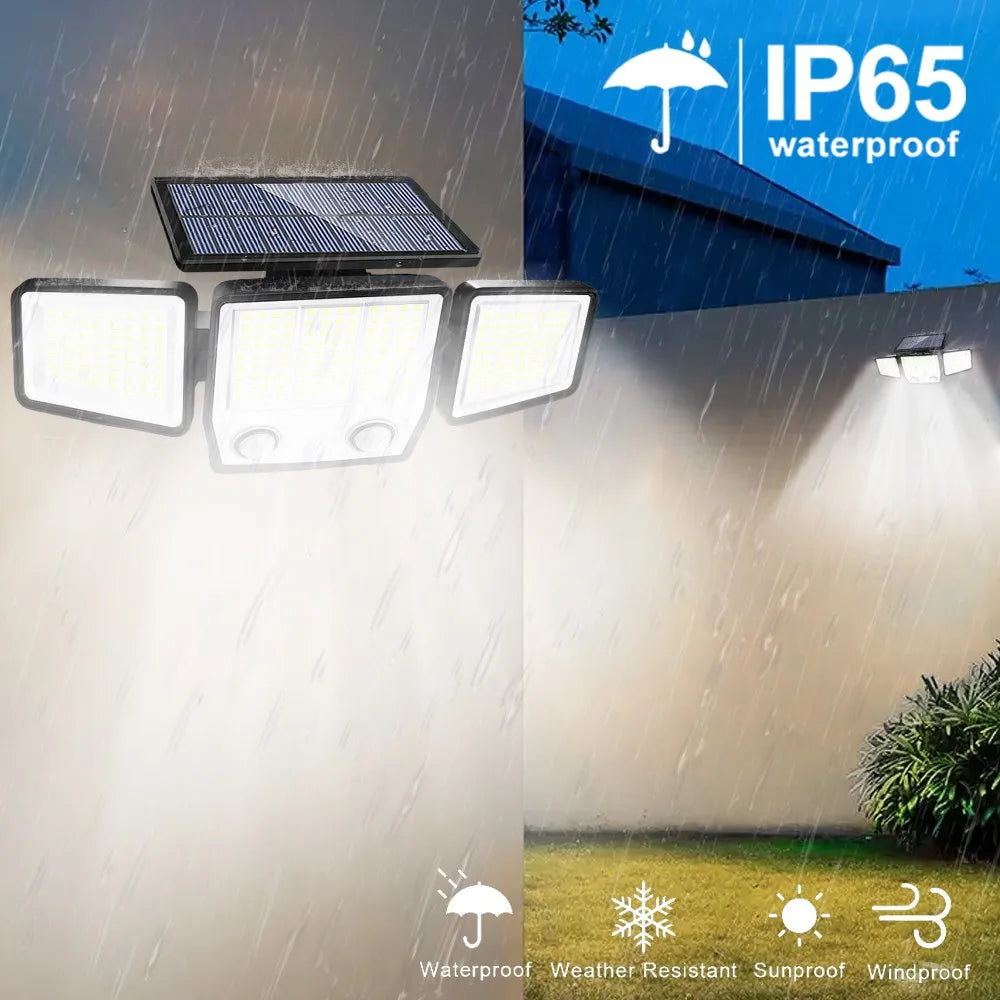 Solar Security Lights Outdoor 236LED Solar Motion Outdoor Lighting 3 Head Wall Lamp Solar Flood Lights Waterproof Garden Door