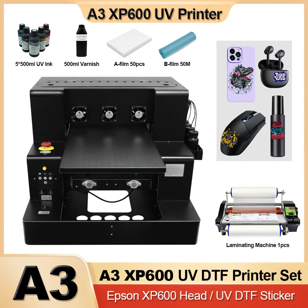 A3 UV Printer with XP600 Printhead UV Flatbed Printer For Bottle Case Acrylic Glass UV DTF AB Film Transfer Sticker UV Printer