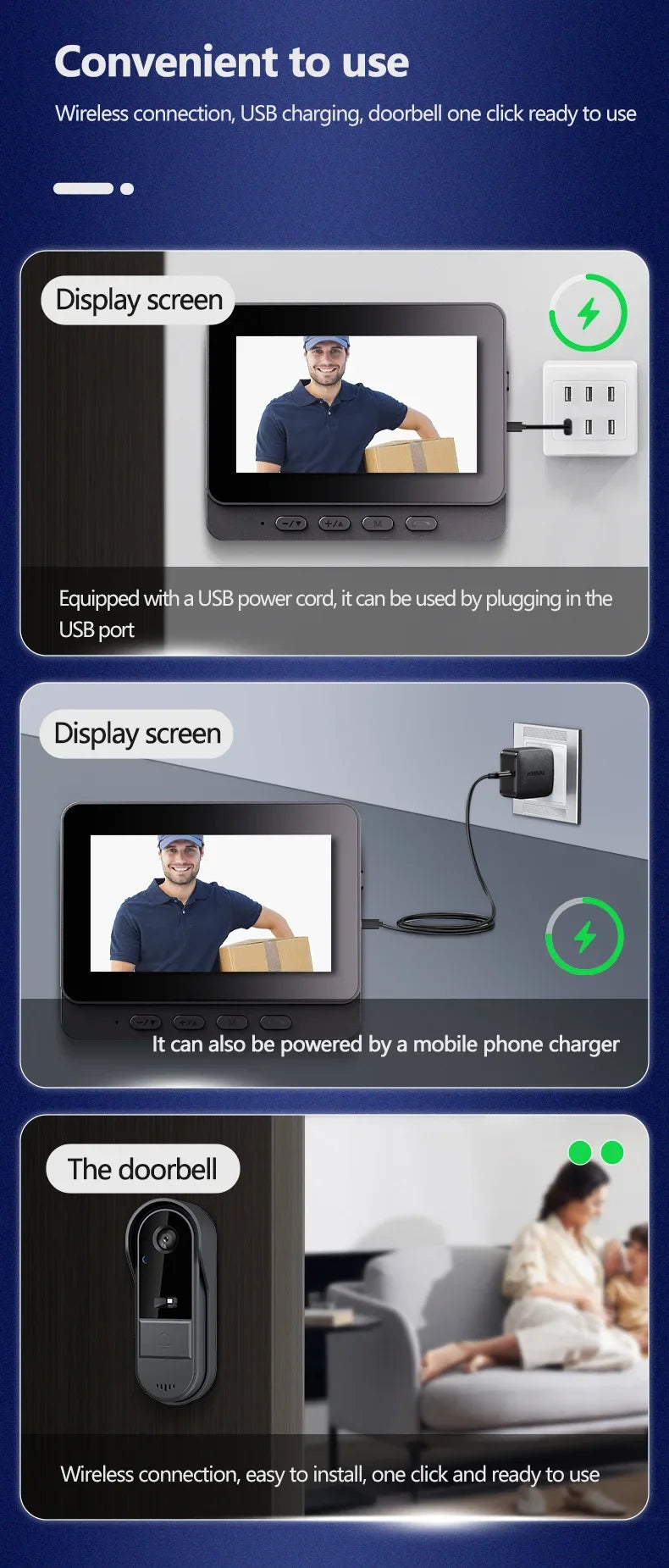 Wireless intercom Doorbell HD Night Vision 4.3in lPs screen Waterproof Visual Doorbell camera smart Home security Video By Bell