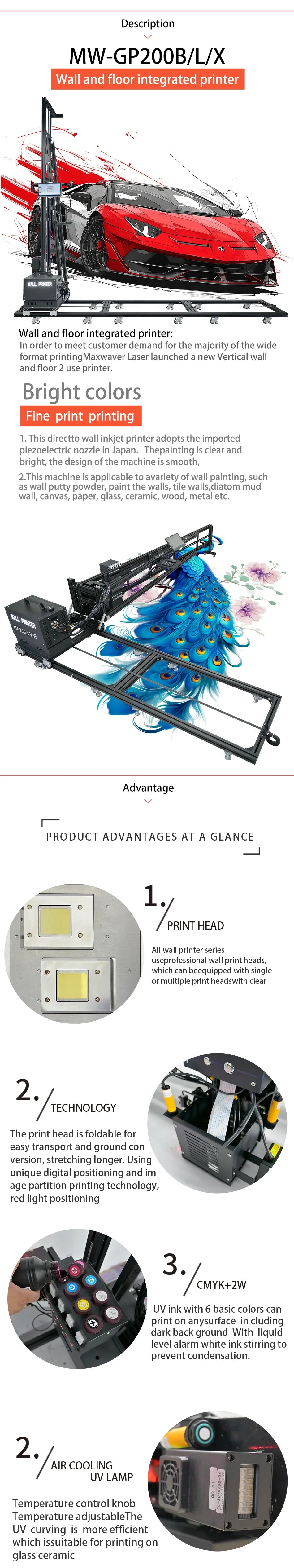 3d Vertical Wall Printer 2 in 1 Wall and Floor Machine Price UV Inkjet printing Glass Wood Ceramic Printing Painter Tools