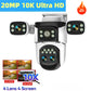 10K Home Security WiFi Camera Four Len Four Screen 360° 10X Zoom CCTV 20MP Wireless Surveillance IP Cam Security Dual Lens Cam