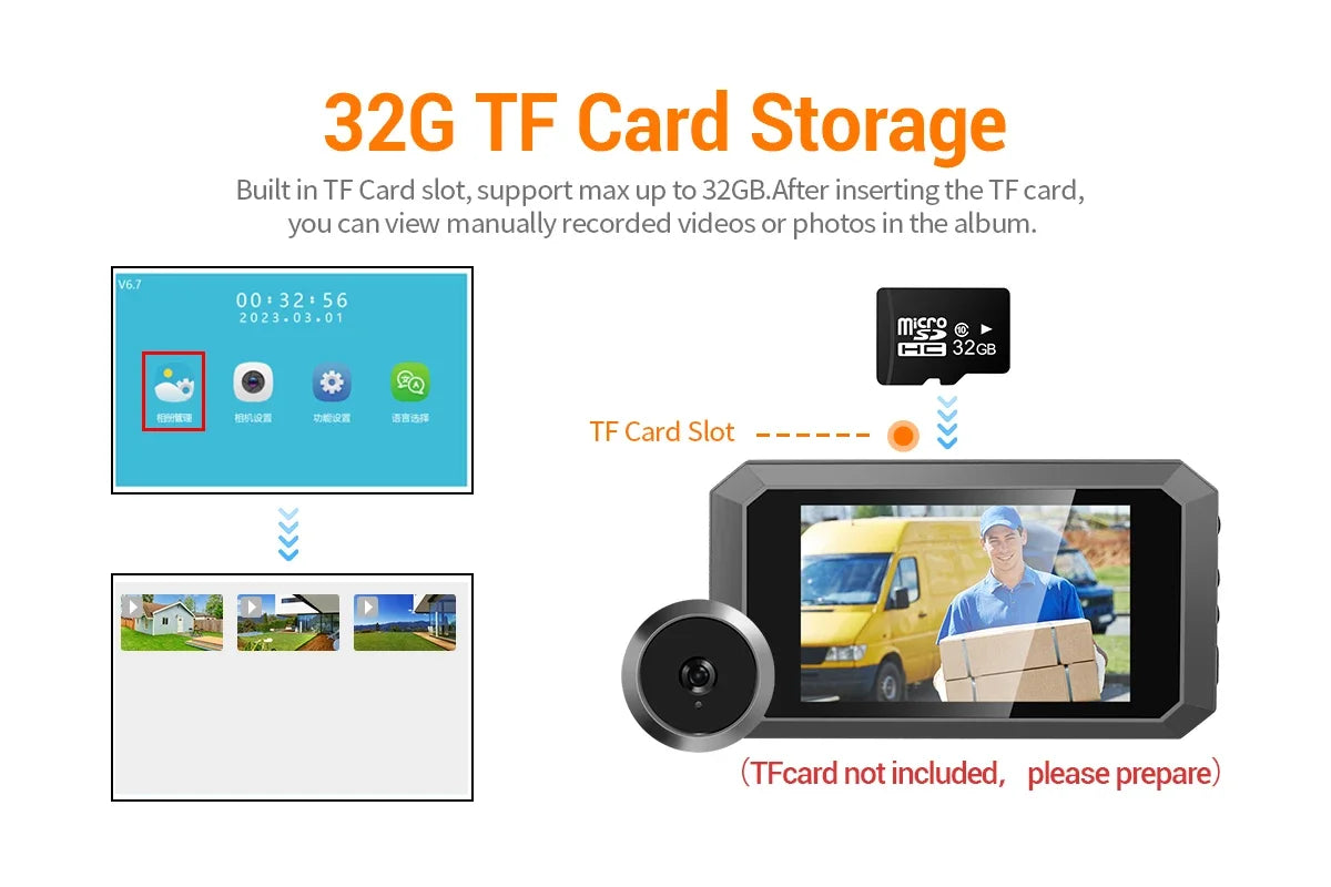 3.97inch Video Peephole Doorbell Camera Video-eye Auto Record Electronic Ring Night View Digital Door Viewer Entry Home Security