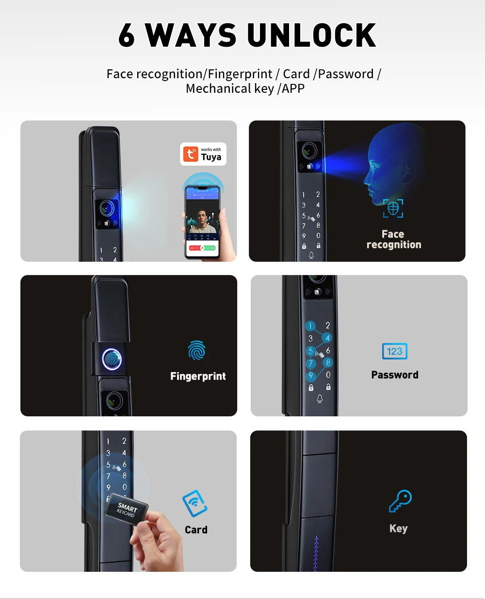 Smart Slim All Automatic Waterproof  3D Face Recognition Video Intercom Aluminum Door Lock