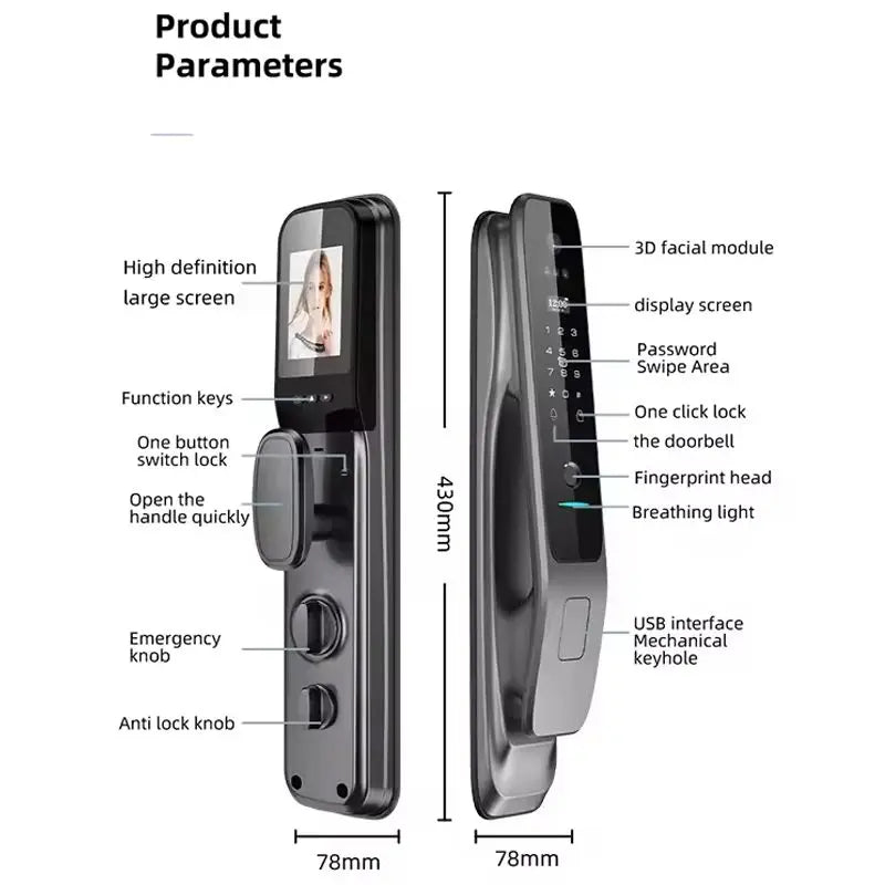 HX5 Smart Door Lock 3D Face Recognition Smart Home Door Lock WiFi Digital Electronic Lock Wifi Camera Rfid Card Works With tuya