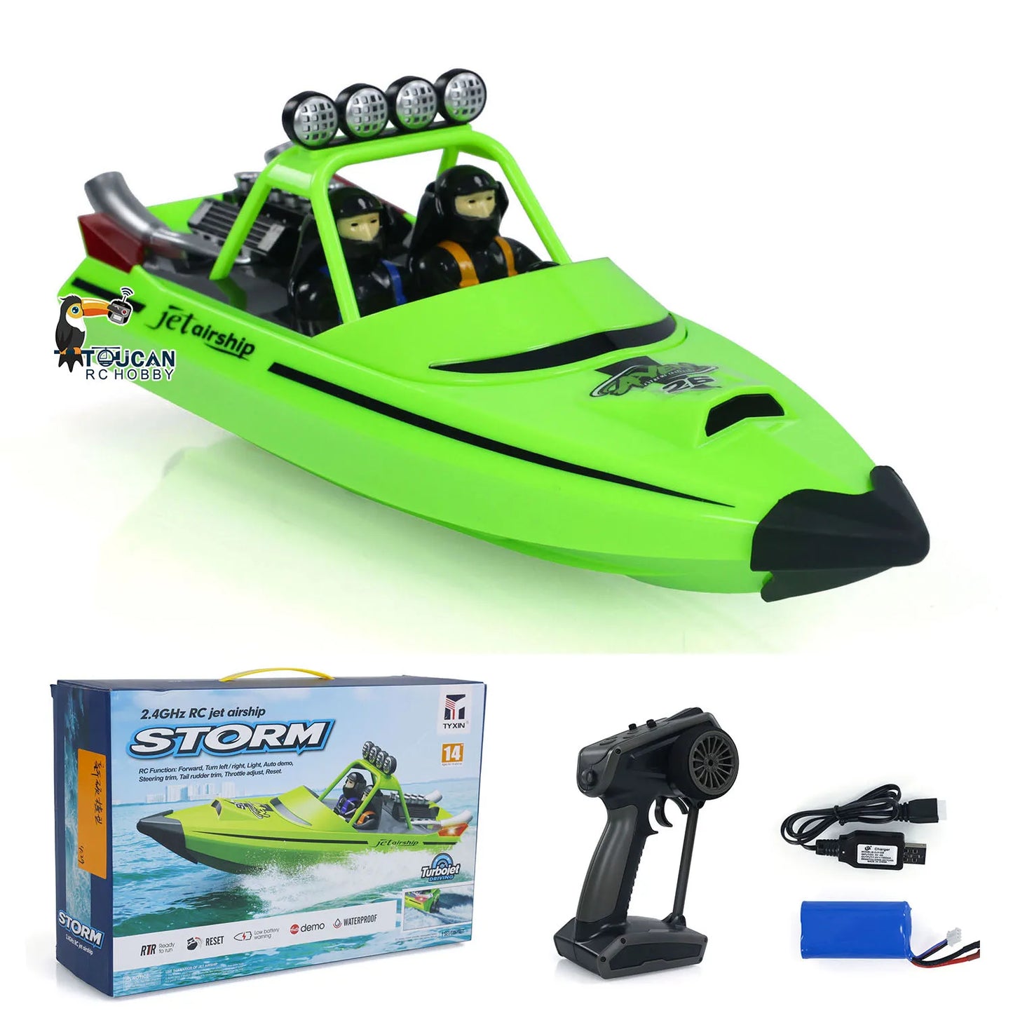 RC RTR Boat Lights Self Righting Jet Ship 2.4G Radio Control Racing Boat Model for Kids and Adults Outdoor Toys Gift for Boys