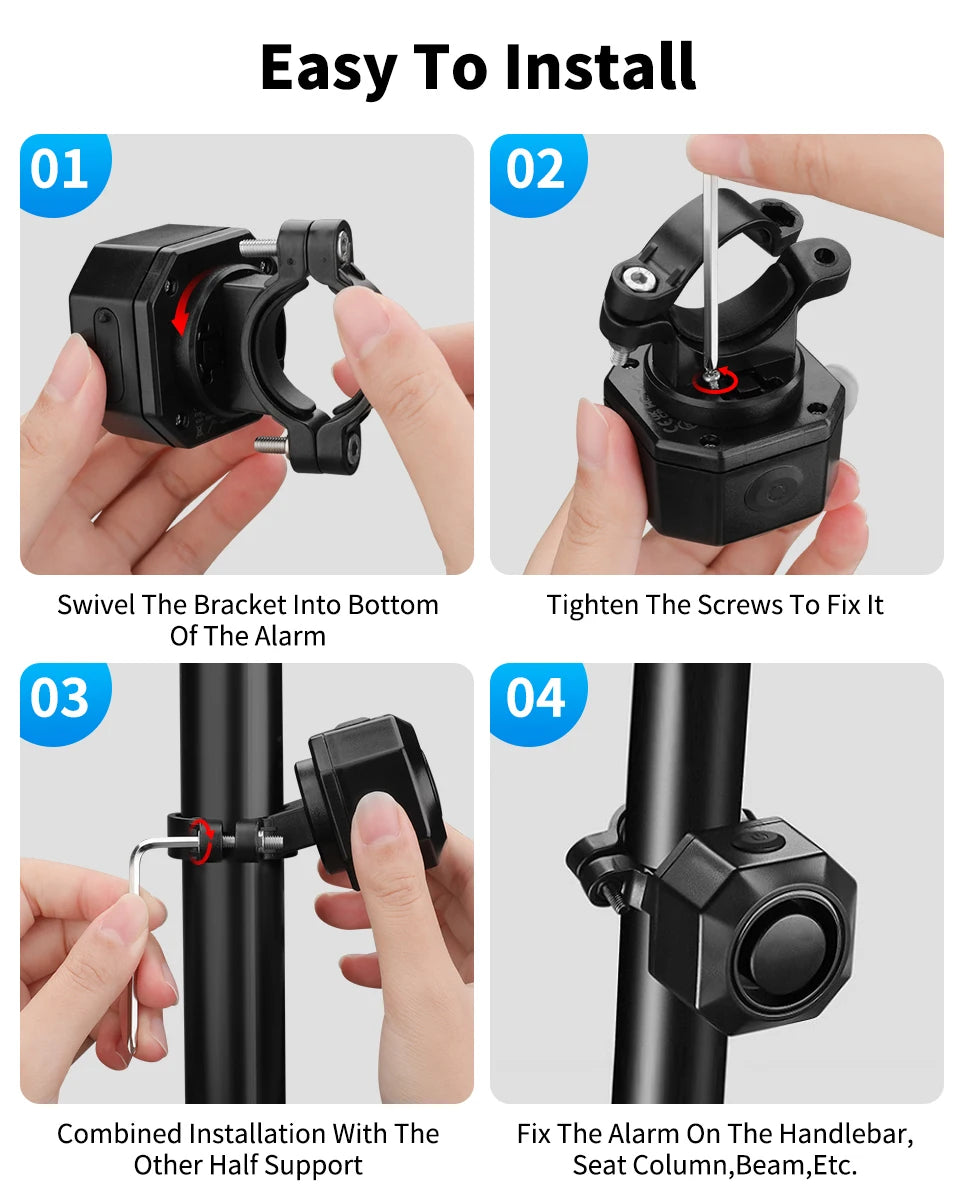 Hollarm Bike Alarm Anti-theft Wireless Vibration USB Charging Motorcycle Security System Waterproof Electric Scooter Alarm