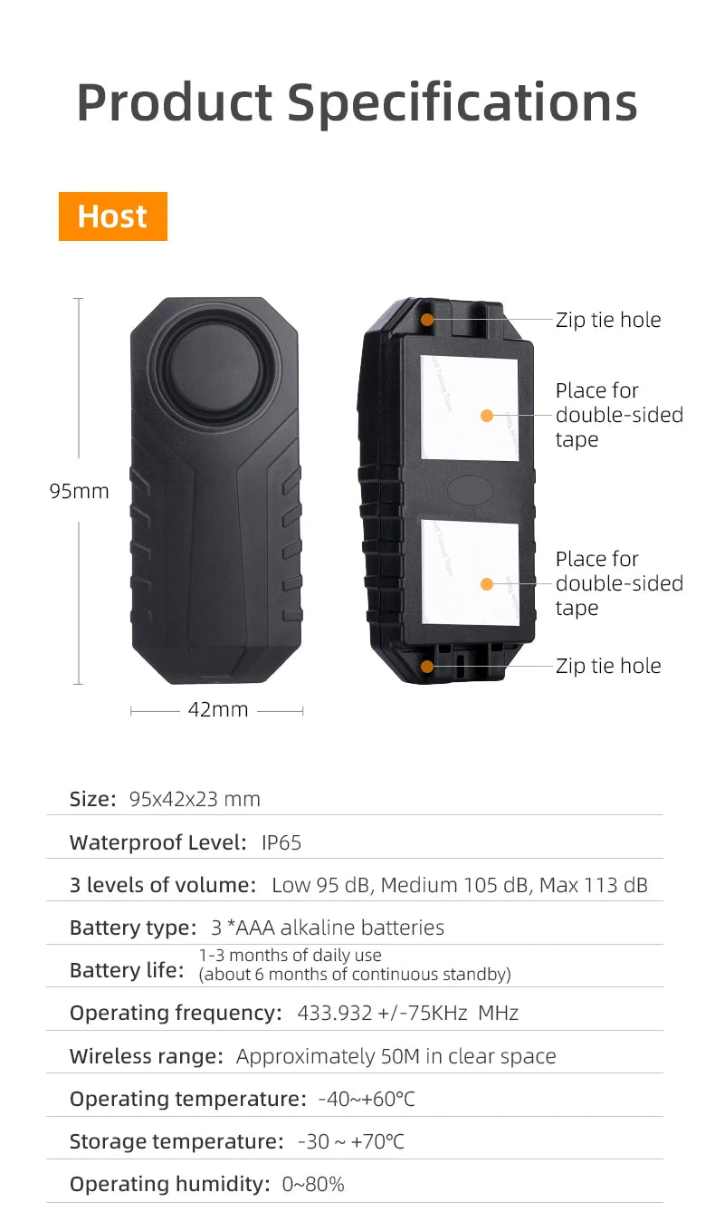 Anti-theft Alarm for Motorbike/Bicycle 113db High Volume Vibration Wireless Remote Control Electric Bell Sound Find A Vehicle