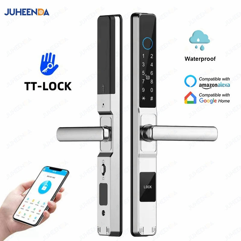 Waterproof Sliding Door Smart Lock TTLock App Alexa Fingerprint Digital Code RFID Card Anti-Lock Aluminum Glass Electronic Lock