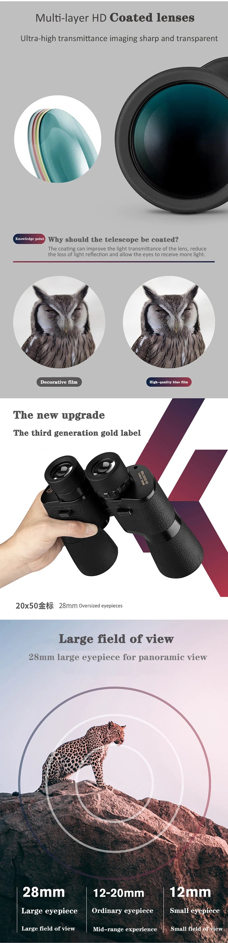 20x50 Powerful Binoculars for Adults IP67 Waterproof Large View Binocular With Clear Low Light Vision for Hunting Travel Outdoor