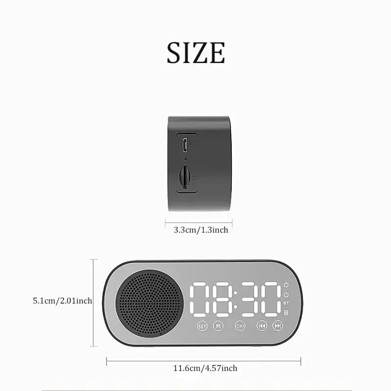 Alarm Clock Bluetooth Speaker, Digital Alarm Clock Radio with LED Mirror Display, Loud Alarm Clock for Heavy Sleepers