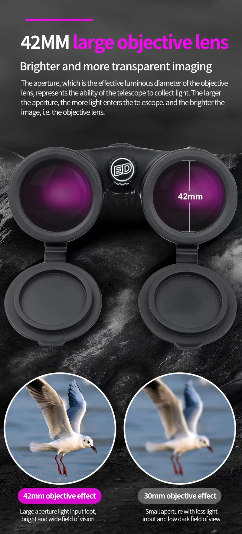 12x42 HD Professional Binoculars with ED Lens BAK4 Prism Waterproof Metal Body for Birdwatching Hunting Camping Travel Outdoor