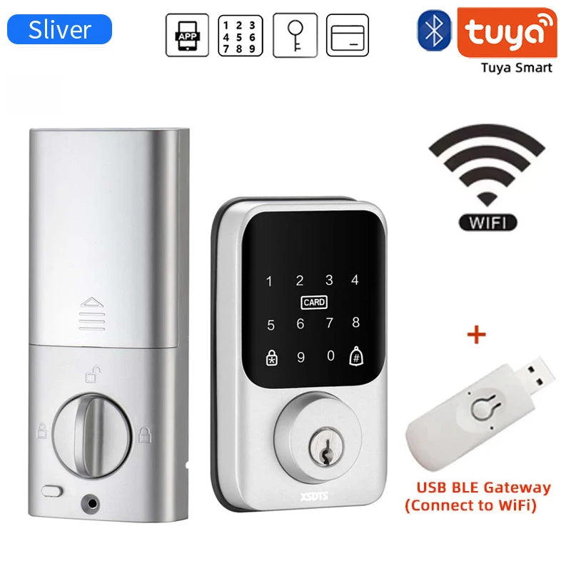 XSDTS Entry Smart Door Lock IC Card Key/Password/ Tuya Smartlife APP Unlock Front Door Smart Lock Deadbolt