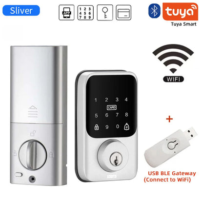 XSDTS Entry Smart Door Lock IC Card Key/Password/ Tuya Smartlife APP Unlock Front Door Smart Lock Deadbolt