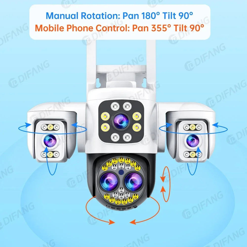 Security Protection 8K WiFi Camera Outdoor Four Lens Triple Screen 10X Zoom 360° CCTV Surveillance Ai Yoosee 16MP Security Cam