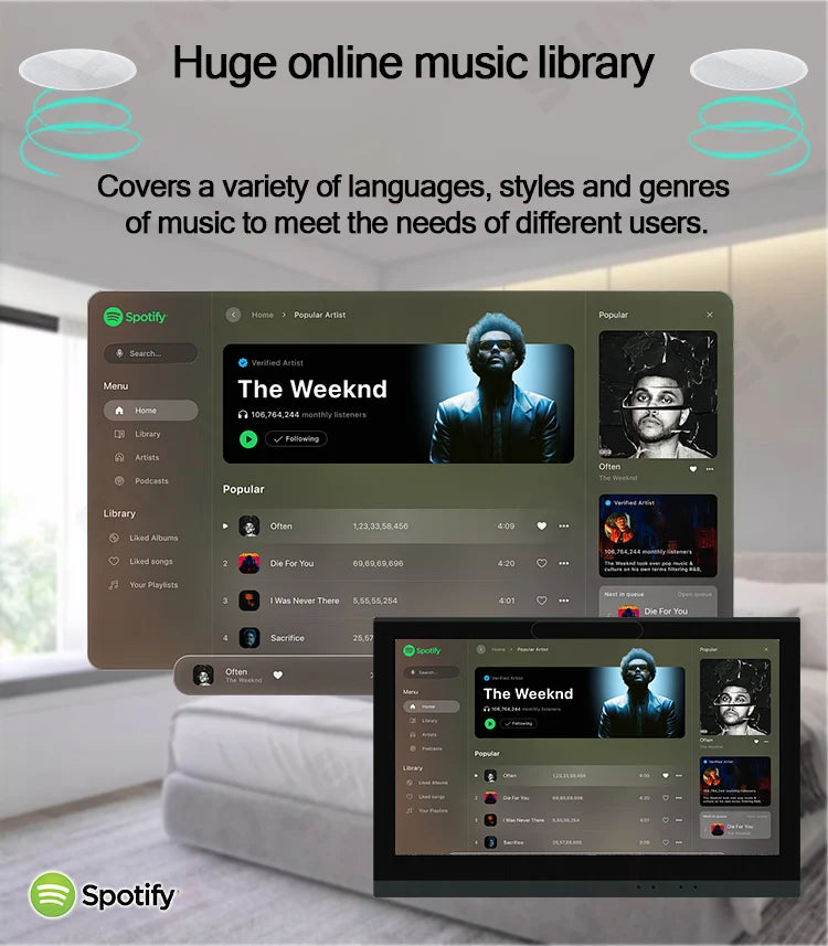 Smart home audio system 7 inch touch screen in wall amplifier WIFI Bluetooths sound music player ALEXA control panel Stereo Amp