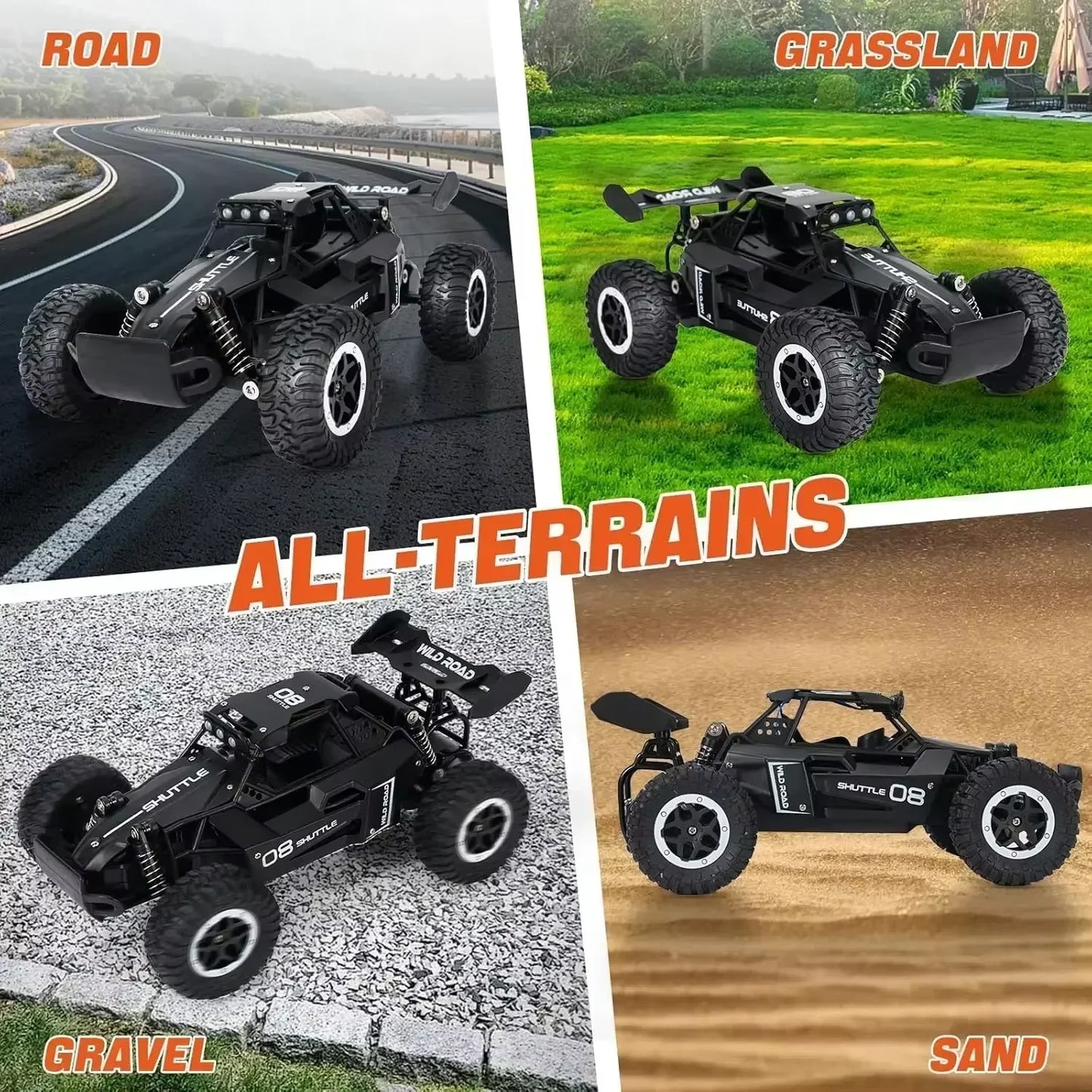 RC Car Truck 1:16 2.4Ghz All Terrain Off-Road Monster High Speed 20KM/h Remote Control Car with LED Headlights Toy Birthday Gift
