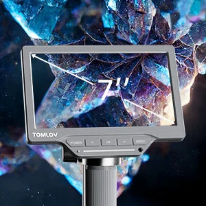 TOMLOV USB Digital Microscope 7 Inch Large Color LCD Screen Inspection DM201 SE 12MP 1-1200X Continuous Amplification Magnifier