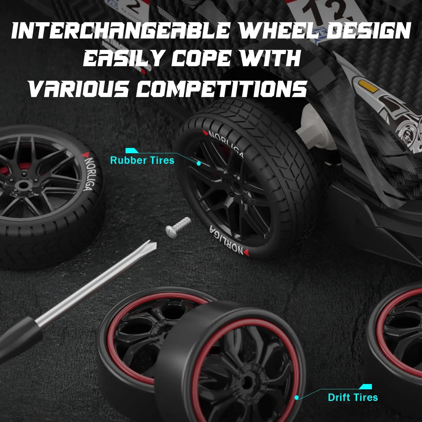 RC Drift Car 1/14 Scale Remote Control Stunt Car 2.4GHz 4WD 40+KM/H High Speed Vehicle with LED Lights Racing Vehicle Toys Gifts