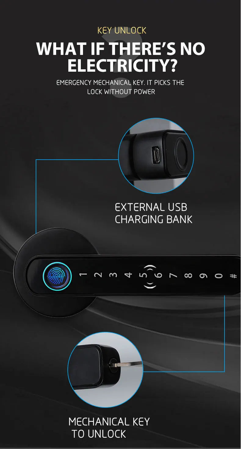 Smart Fingerprint Door Lock Handle for Home Apartment With Key card Digital Door Lock Keypad Keyless Entry electronic lock