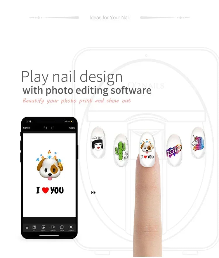 Smart Nail Printer Portable 3D Mobile Nail Painting Machine 2400 DPI Printing Resolution WiFi/DIY Support for Home Beauty Salon