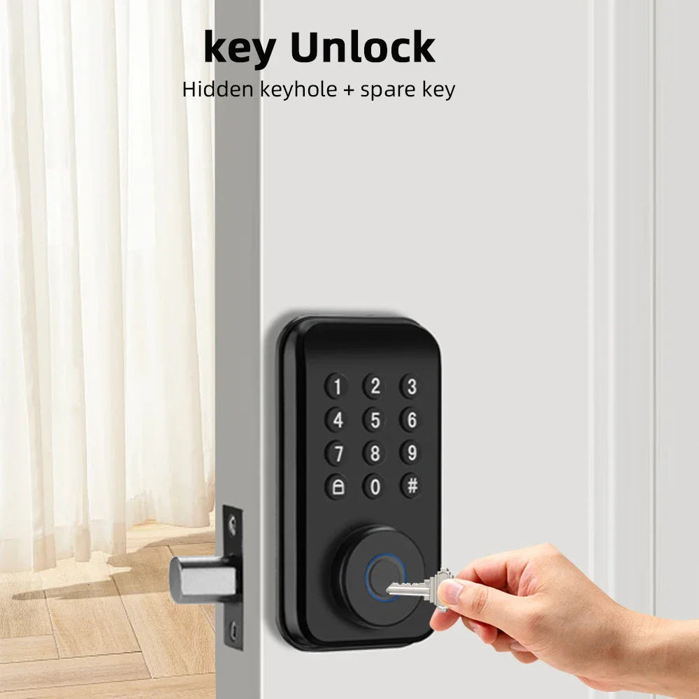 CDOK DS02 Tuya Smart Fingerprint Deadbolt Lock with Latch/Door Sensor Auto Lock Key/Password/ Tuya Smartlife APP Unlock
