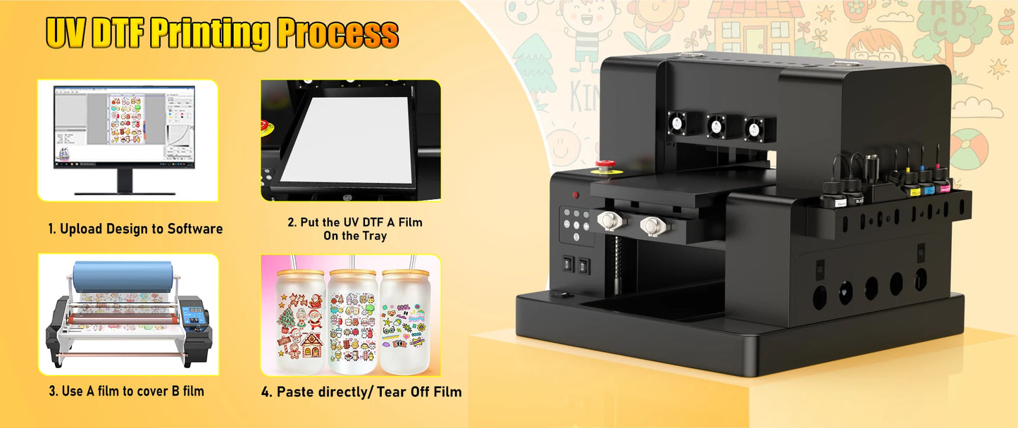 A3 UV Printer with XP600 Printhead UV Flatbed Printer For Bottle Case Acrylic Glass UV DTF AB Film Transfer Sticker UV Printer