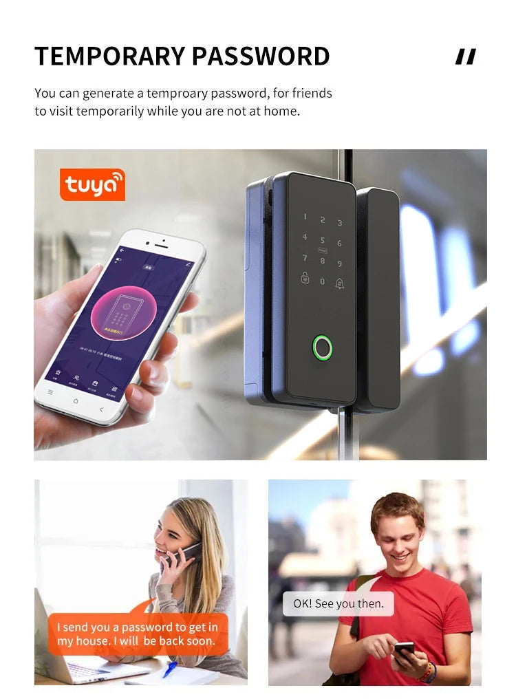TYSH Fingerprint Smart Door Lock Digital Electronic Lock Glass Door Lock Front Door Wifi Smart Lock Door Tuya Smart Home