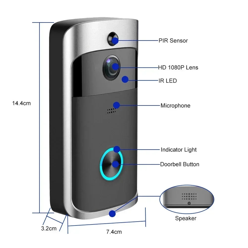 Video Doorbell Camera HD WiFi Doorbell Wireless Operated Motion Detector Audio & Speaker Night Vision for iOS&Android