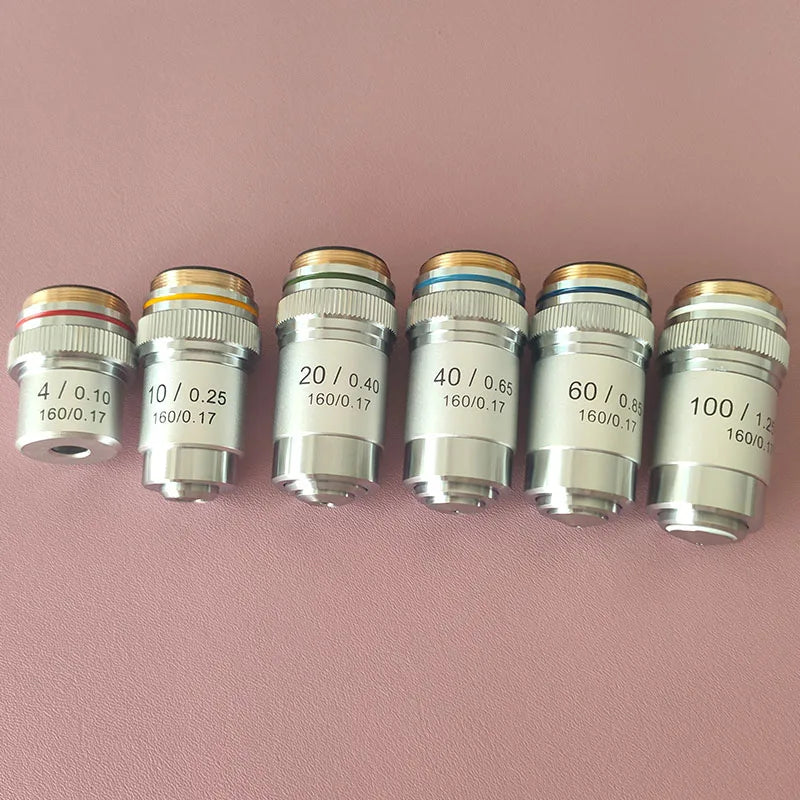 Biological Microscopes Lens 4X 10X 20X 40X 60X 100X(oil) 195 Achromatic Objective Lens Parts