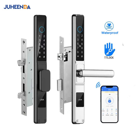 Waterproof Sliding Door Smart Lock TTLock App Alexa Fingerprint Digital Code RFID Card Anti-Lock Aluminum Glass Electronic Lock