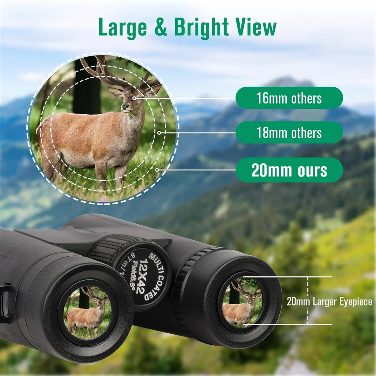 12x42 High Power Binoculars with Phone Adapter Waterproof Low Light Vision Binoculars for Bird Watching, Hunting, Travel