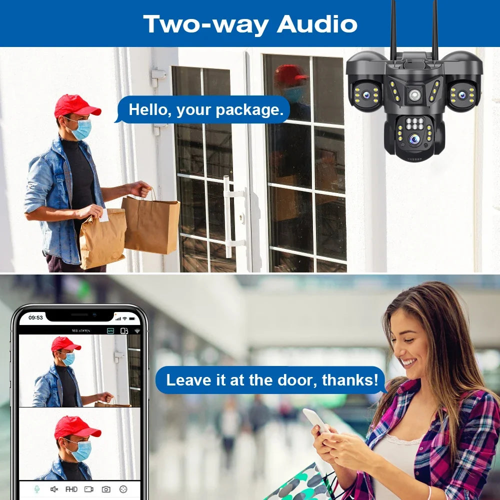 WiFi Security Camera 3 Lens Outdoor Protection 15MP HD Night Vision PTZ Rotate CCTV Cameras Motion Detection Video Surveillance