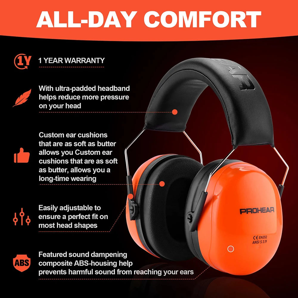 ZOHAN Hearing Protection Noise Reducing Earmuffs Soundproof Headphones Against Noise Safety Ear Muffs Adjustable 28dB NRR