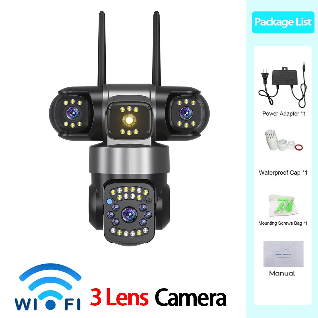 WiFi Security Camera IP 12MP 6K External Outdoor Surveillance Cctv Triple Lenses Triple Screens Wireless Night Vision Cameras