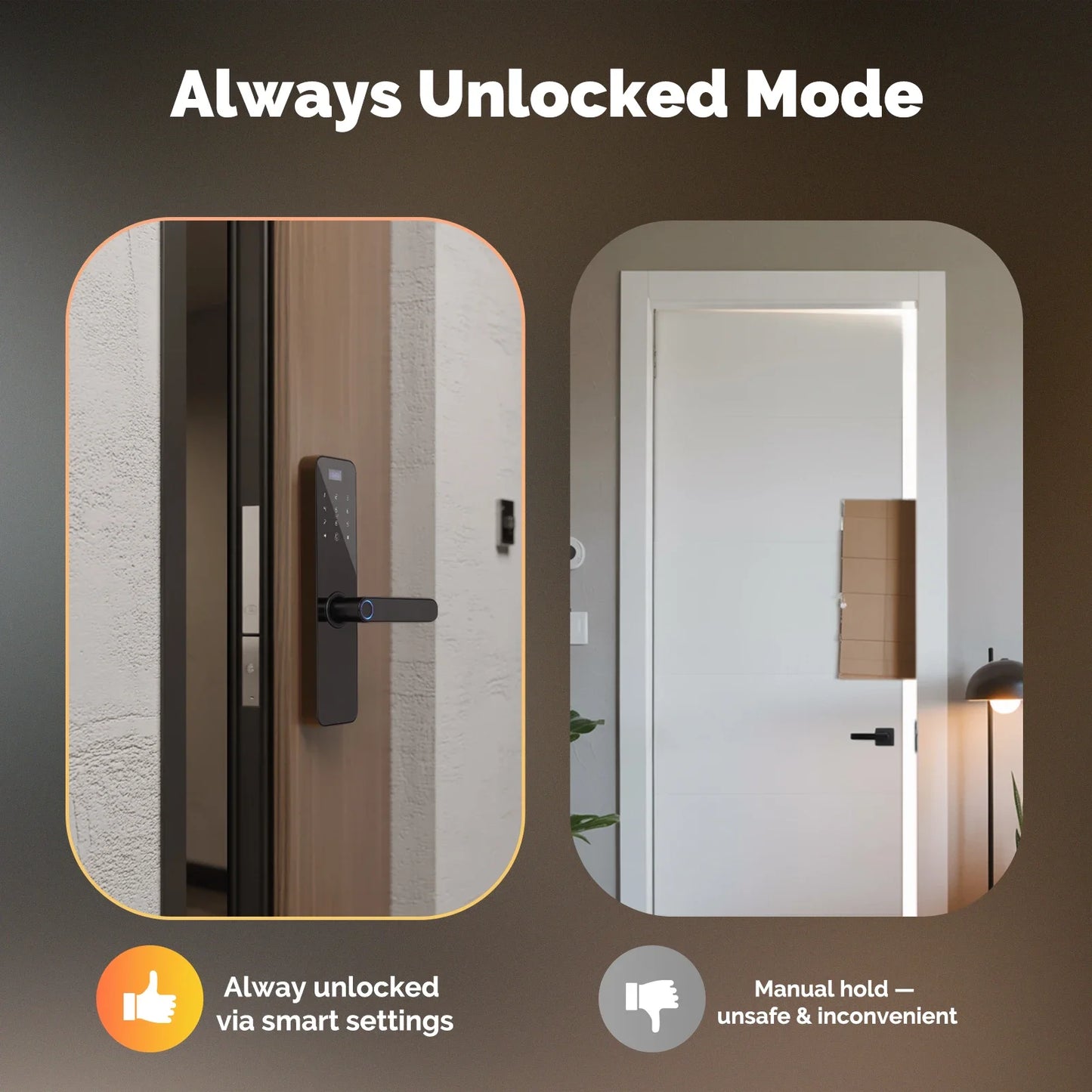 ‌MOES Smart Wooden Door Lock with Touchscreen - Bluetooth Fingerprint/Password/APP Unlock, Anti-Tamper Alarm, 6-Month Battery‌