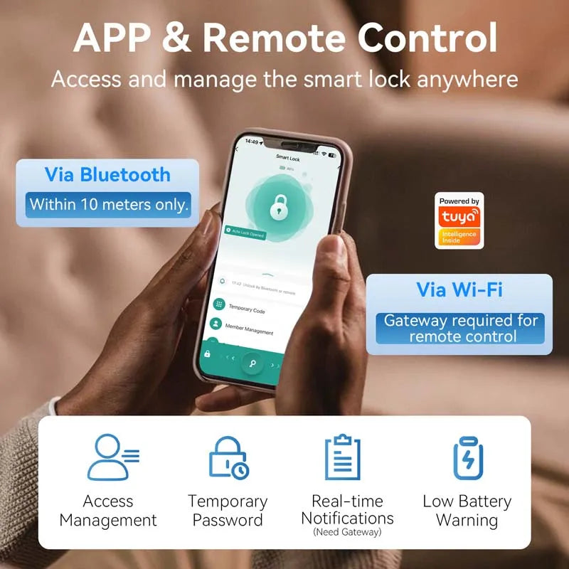 XSDTS Entry Smart Door Lock IC Card Key/Password/ Tuya Smartlife APP Unlock Front Door Smart Lock Deadbolt