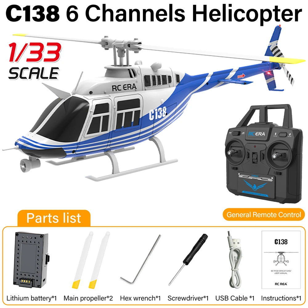 RC ERA RC Helicopter 1:33 Bell-206 Aircraft C138 6CH  6-axis Gyro Remote Control Plane