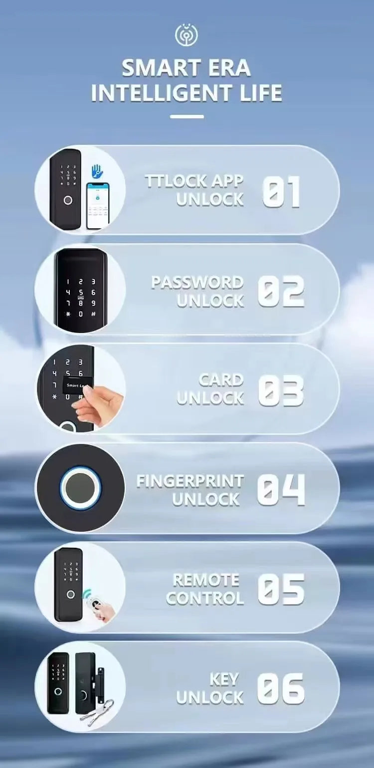 Outdoor Smart Fingerprint Door Lock: Waterproof, Bluetooth, Code, IC Card, Keyless Entry. Support TTLock WIFI Hub for glass door