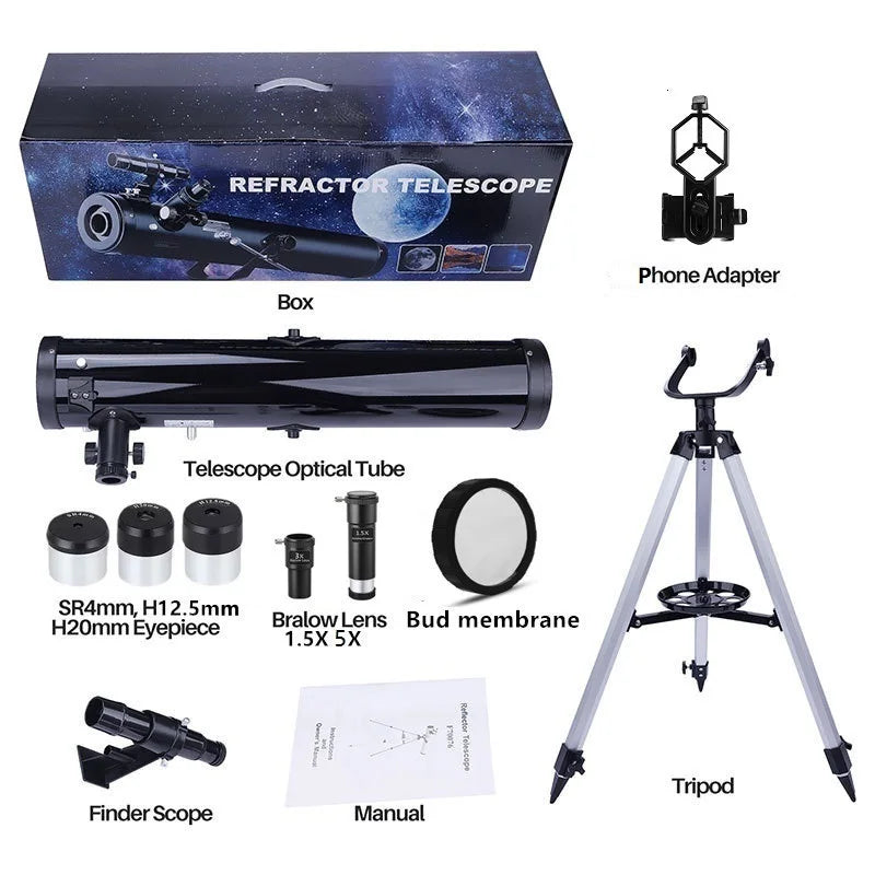 875Times Astronomical Telescope Zoom Reflector Telescope Large Caliber Monocular Deep Space View Star Moon Telescope 70076