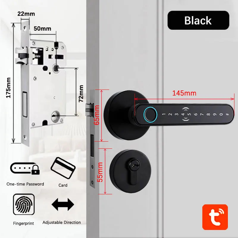 Smart Fingerprint Door Lock Handle for Home Apartment With Key card Digital Door Lock Keypad Keyless Entry electronic lock