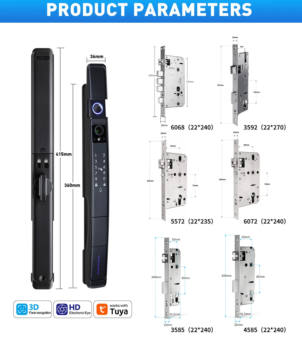 Smart Slim All Automatic Waterproof  3D Face Recognition Video Intercom Aluminum Door Lock