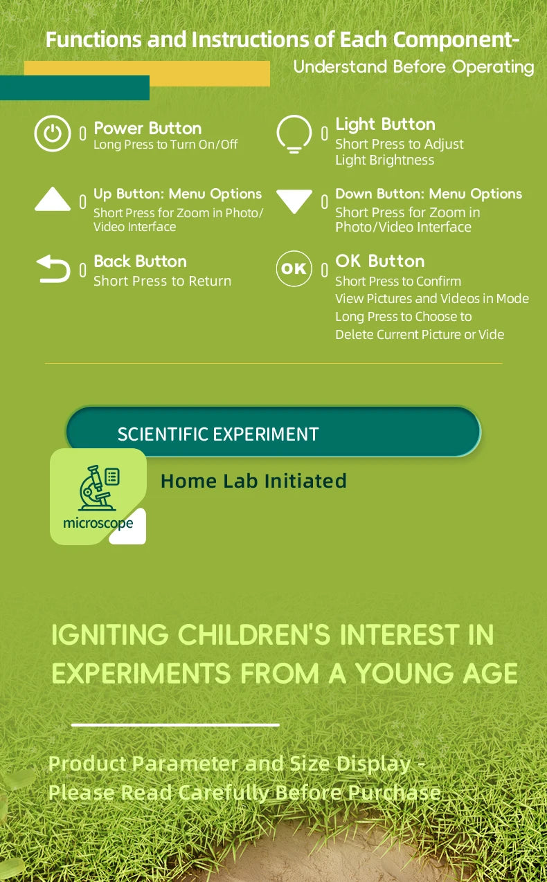 Microscope for Kids Children Microscope with 3.97 Inch Screen 1600x Zoom Mini Handheld Microscope Camera Christmas Birthday Gift