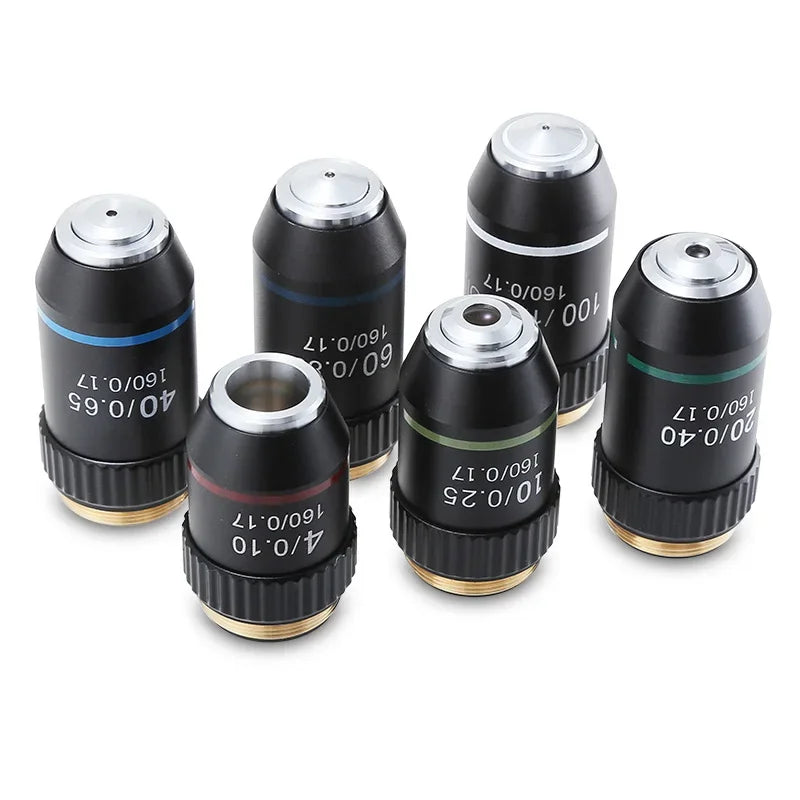 Biological Microscopes Lens 4X 10X 20X 40X 60X 100X(oil) 195 Achromatic Objective Lens Parts